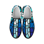Blue Stained Glass Cross Print Black Slip On Shoes