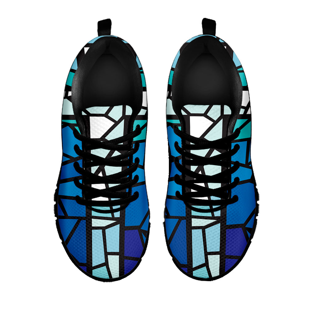 Blue Stained Glass Cross Print Black Sneakers