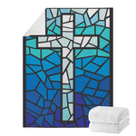 Blue Stained Glass Cross Print Blanket