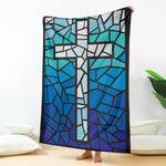 Blue Stained Glass Cross Print Blanket