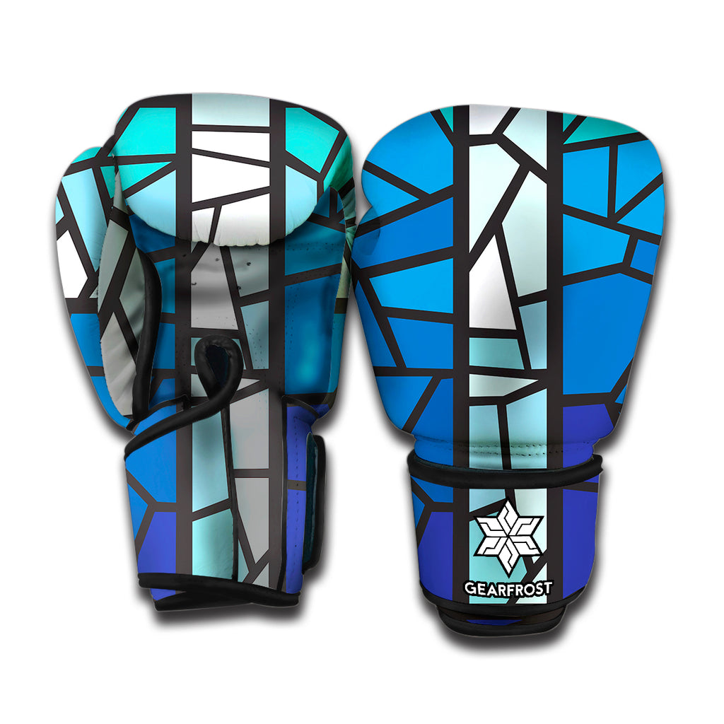 Blue Stained Glass Cross Print Boxing Gloves