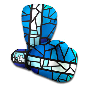 Blue Stained Glass Cross Print Boxing Gloves