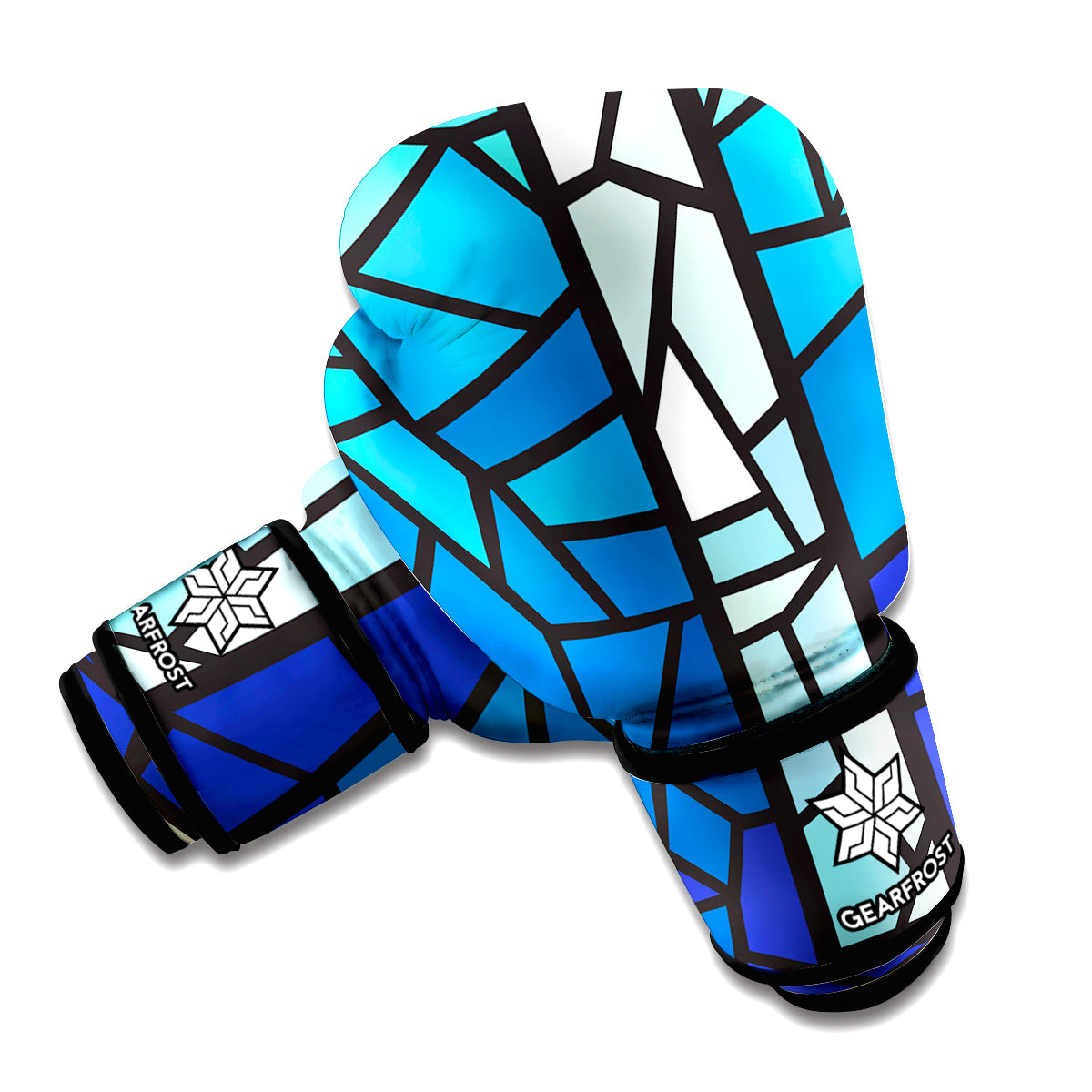 Blue Stained Glass Cross Print Boxing Gloves