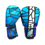 Blue Stained Glass Cross Print Boxing Gloves