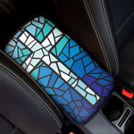 Blue Stained Glass Cross Print Car Center Console Cover