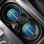 Blue Stained Glass Cross Print Car Coasters