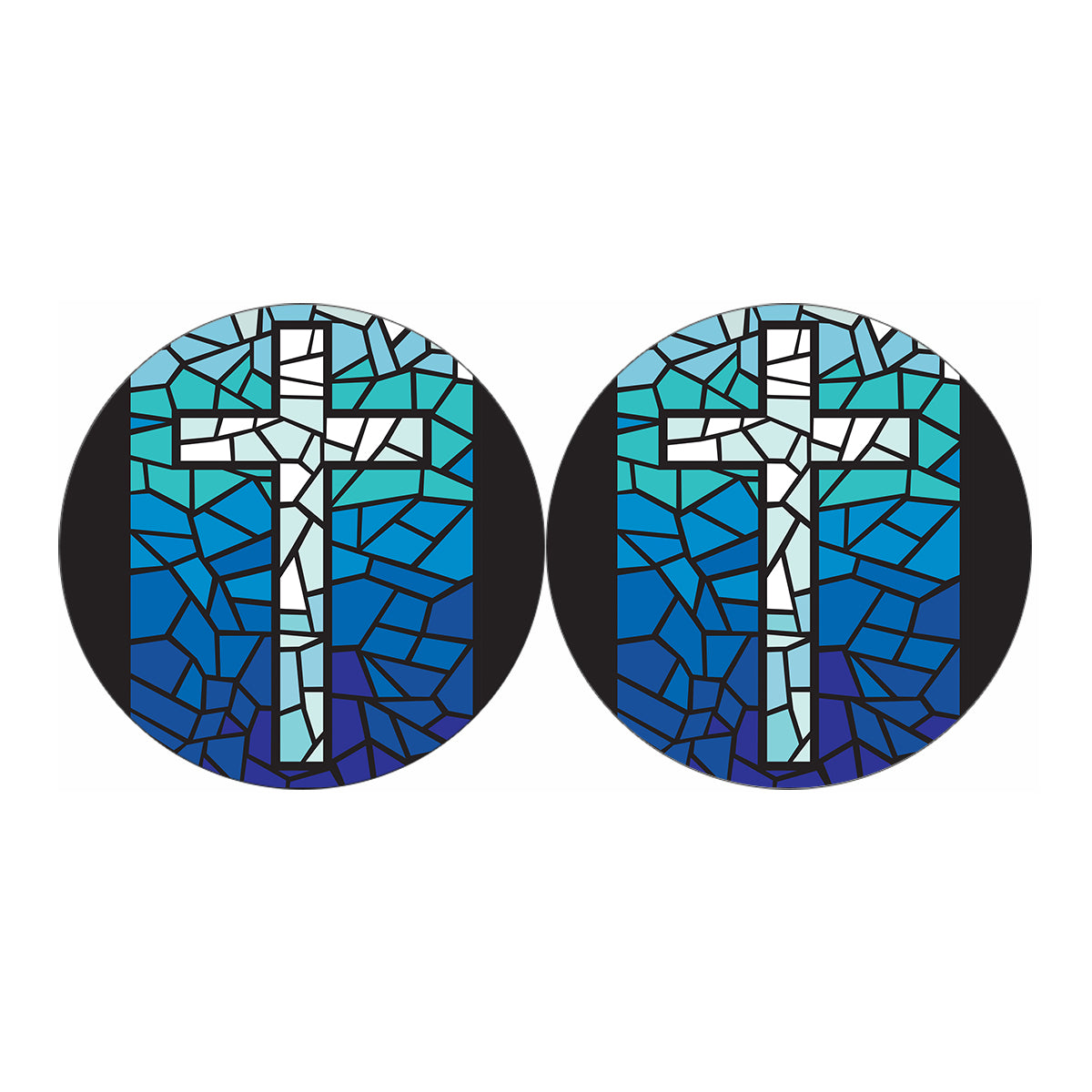 Blue Stained Glass Cross Print Car Coasters