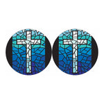 Blue Stained Glass Cross Print Car Coasters