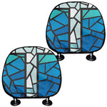 Blue Stained Glass Cross Print Car Headrest Covers