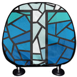 Blue Stained Glass Cross Print Car Headrest Covers