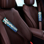 Blue Stained Glass Cross Print Car Seat Belt Covers