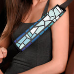 Blue Stained Glass Cross Print Car Seat Belt Covers