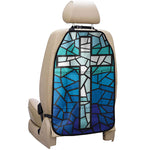 Blue Stained Glass Cross Print Car Seat Organizers