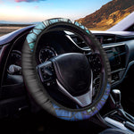 Blue Stained Glass Cross Print Car Steering Wheel Cover