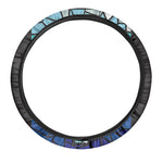 Blue Stained Glass Cross Print Car Steering Wheel Cover