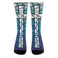 Blue Stained Glass Cross Print Crew Socks