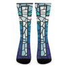 Blue Stained Glass Cross Print Crew Socks