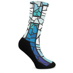 Blue Stained Glass Cross Print Crew Socks