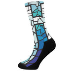 Blue Stained Glass Cross Print Crew Socks