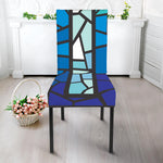 Blue Stained Glass Cross Print Dining Chair Slipcover