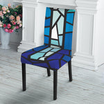 Blue Stained Glass Cross Print Dining Chair Slipcover