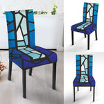 Blue Stained Glass Cross Print Dining Chair Slipcover