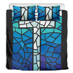 Blue Stained Glass Cross Print Duvet Cover Bedding Set