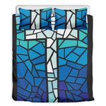 Blue Stained Glass Cross Print Duvet Cover Bedding Set