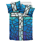 Blue Stained Glass Cross Print Duvet Cover Bedding Set