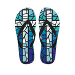 Blue Stained Glass Cross Print Flip Flops