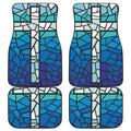 Blue Stained Glass Cross Print Front and Back Car Floor Mats