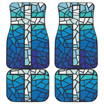 Blue Stained Glass Cross Print Front and Back Car Floor Mats