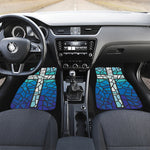 Blue Stained Glass Cross Print Front and Back Car Floor Mats