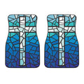 Blue Stained Glass Cross Print Front Car Floor Mats
