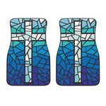 Blue Stained Glass Cross Print Front Car Floor Mats
