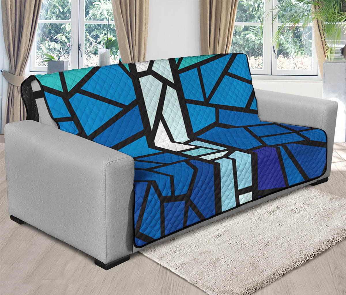 Blue Stained Glass Cross Print Futon Protector