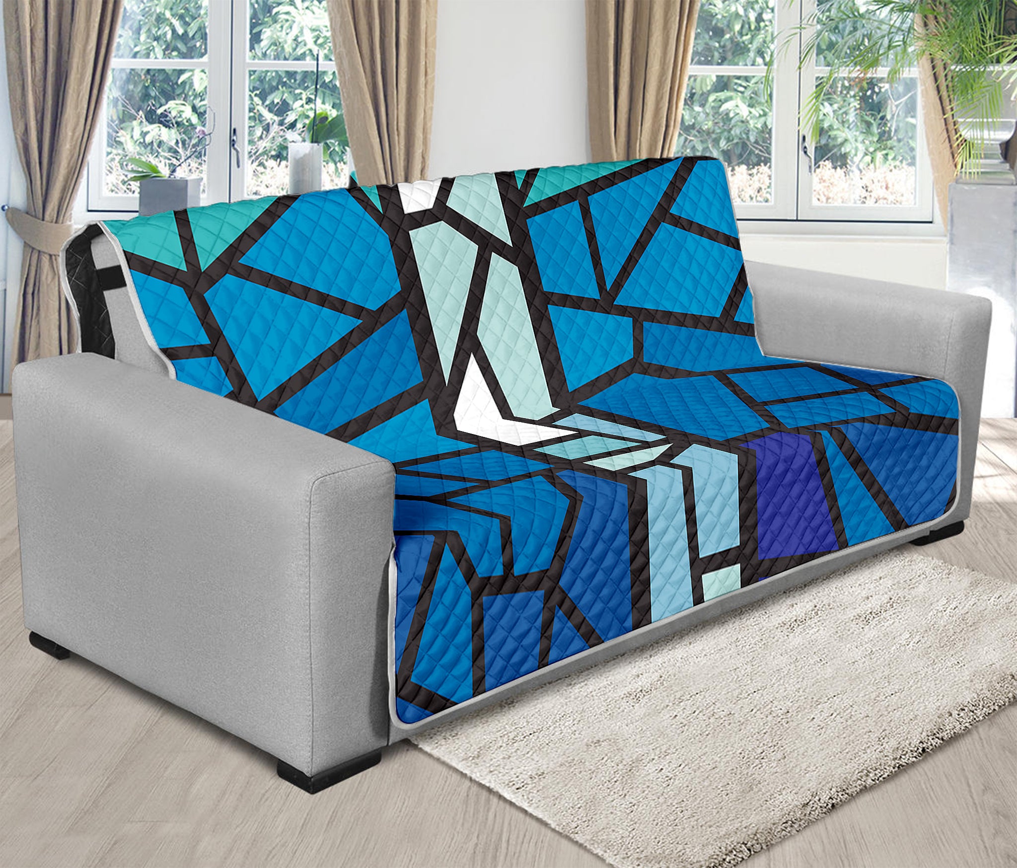 Blue Stained Glass Cross Print Futon Protector