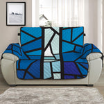 Blue Stained Glass Cross Print Half Sofa Protector