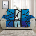 Blue Stained Glass Cross Print Half Sofa Protector