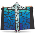 Blue Stained Glass Cross Print Hooded Blanket