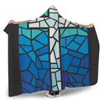 Blue Stained Glass Cross Print Hooded Blanket