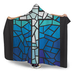 Blue Stained Glass Cross Print Hooded Blanket