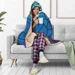 Blue Stained Glass Cross Print Hooded Blanket