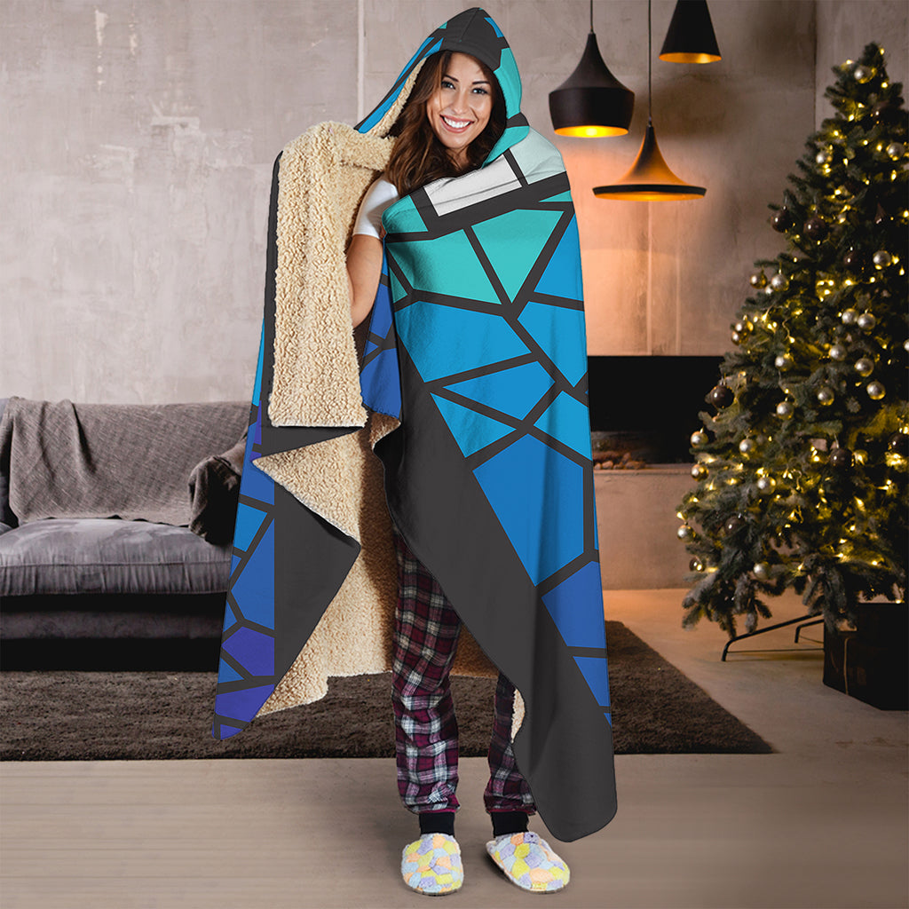 Blue Stained Glass Cross Print Hooded Blanket