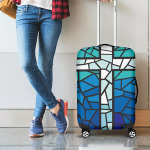 Blue Stained Glass Cross Print Luggage Cover