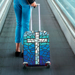 Blue Stained Glass Cross Print Luggage Cover