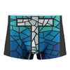 Blue Stained Glass Cross Print Men's Boxer Briefs