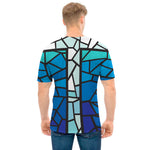 Blue Stained Glass Cross Print Men's T-Shirt