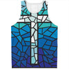 Blue Stained Glass Cross Print Men's Tank Top