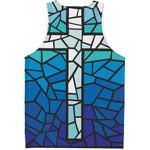 Blue Stained Glass Cross Print Men's Tank Top